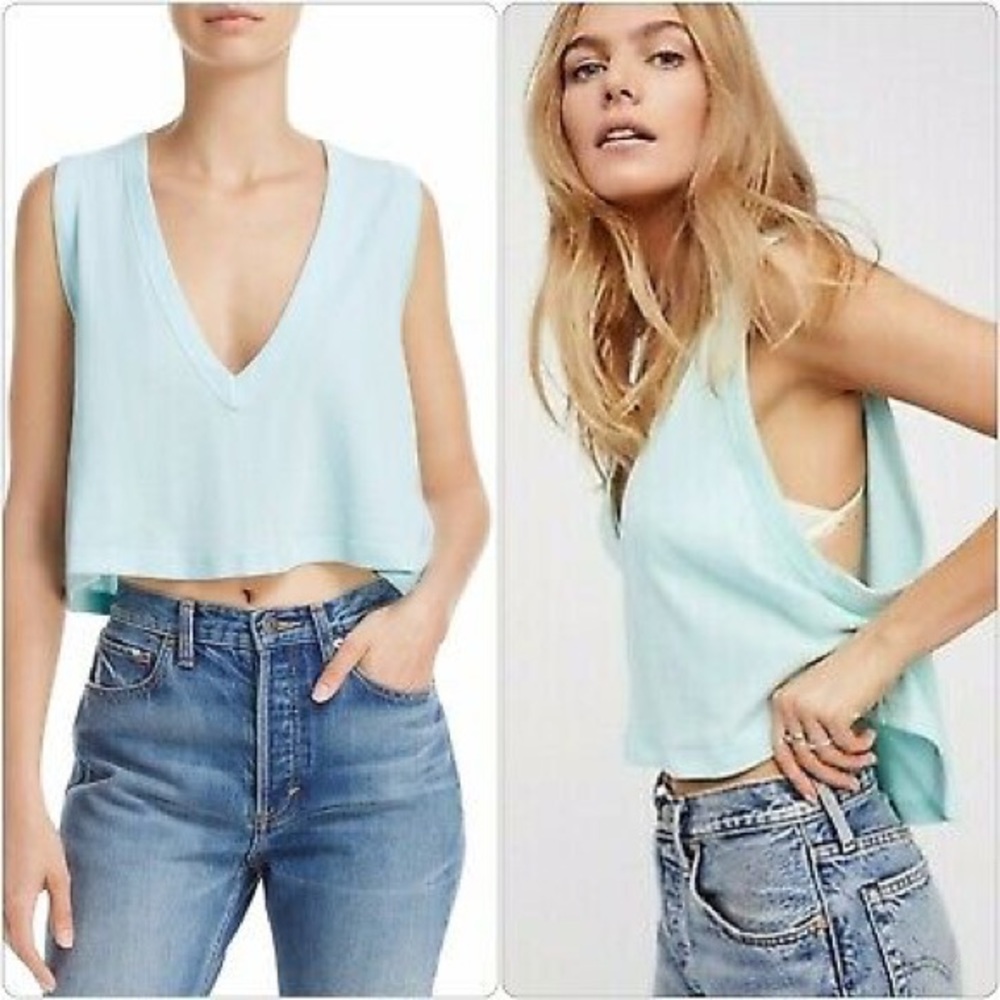 Free People Baring It V-Neck Crop Top NEW